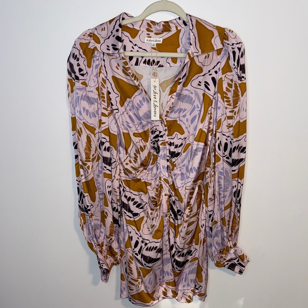 For Love And Lemons Abstract Lavender and Mustard Blouse NWT